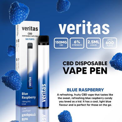 Veritas CBD Disposable Vape Pens - Blue Raspberry - 150mg CBD- 2.5ml